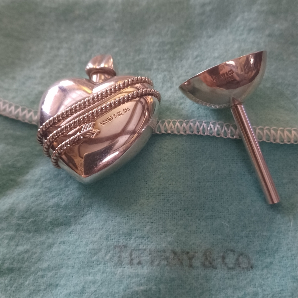 Tiffany & Co Heart Perfume Flask With Funnel, Sterling